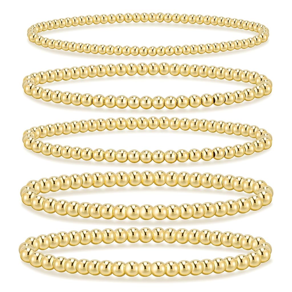 SANNIDHI 5pcs Women Beaded Bracelet Golden Resin Beaded Bracelet Stretchy Layered Fashion Bracelet Stackable Bracelets SANNIDHI 5pcs Women Beaded Bracelet Golden Resin Beaded Bracelet Stretchy Layered Fashion Bracelet Stackable Bracelets